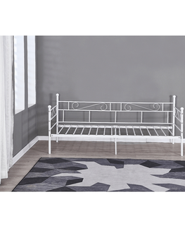 Postele KONDELA Rozali kovová jednolôžková posteľ s roštom 90x200 cm biela