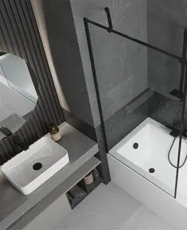 Sprchové dvere MEXEN/S - Cubik obdĺžniková vaňa 150 x 70 cm s panelom + vaňová zástena 90 cm, čierna vzor 550315070X9509007070