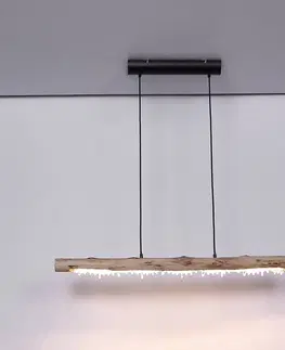 Závesné svietidlá Globo Závesné LED svietidlo Felicitas drevo dĺžka 100 cm