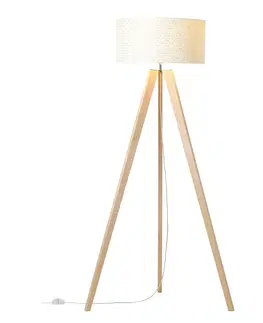 Stojacie lampy Brilliant Stojaca lampa Galance, biela, drevená trojnožka