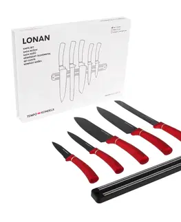 Sady nožov TEMPO-KONDELA LONAN, sada nožov s magnetickým držiakom, 6 ks, červená