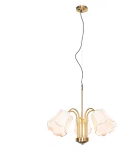 Zavesne lampy Klasická závesná lampa z mosadze s bielym tienidlom 5-svetlá - Nona