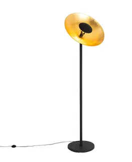 Stojace lampy Industriële vloerlamp zwart met gouden binnenkant 60 cm - Magnax