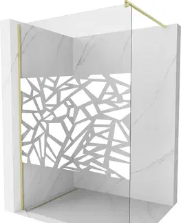 Sprchové dvere MEXEN/S - Kyoto Sprchová zástena WALK-IN 70 x 200, biely vzor 8 mm, zlatá kartáčovaná 800-070-101-55-85