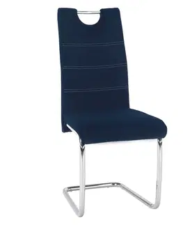 Stoličky Jedálenská stolička, modrá Velvet látka/svetlé šitie, ABIRA NEW