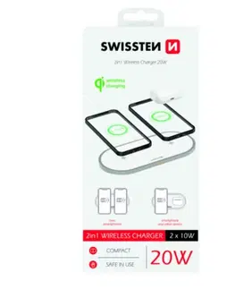 Nabíjačky pre mobilné telefóny Bezdrôtová nabíjačka Swissten 2v1, biela 22055507