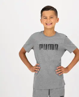 nohavice Detské bavlnené tričko Puma sivé s nápisom