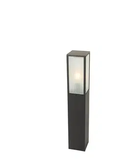 Vonkajsie osvetlenie Stojanové vonkajšie svietidlo čierne s rebrovaným sklom 80 cm IP44 - Charlois