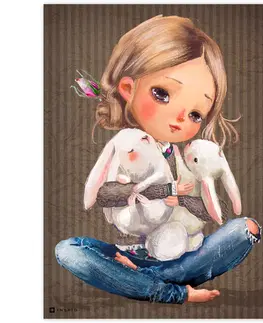 Obrazy do detskej izby Obraz do detskej izby - Dievčatko so zajačikmi