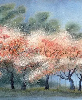 Tapety príroda Tapeta akvarelové kvitnúce stromy