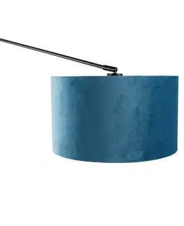 Nastenne lampy Nástenná lampa čierna s velúrovým tienidlom modrá 35 cm nastaviteľná - Blitz
