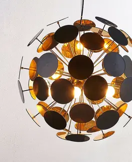 Závesné svietidlá Lindby Závesná lampa Kinan s tabuľami v čiernej a zlatej
