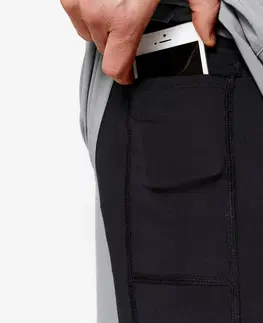 nohavice Pánske priedušné šortky 2 v 1 na fitnes s vreckom na zips sivé