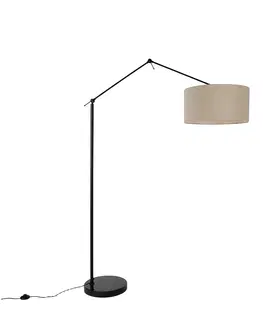 Stojace lampy Stojacia lampa čierna s tienidlom svetlohnedá 50 cm nastaviteľná - Redaktor