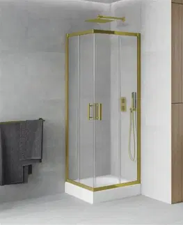 Vane MEXEN/S - Rio sprchovací kút štvorec 70 x 70 cm, dekor, zlato + vanička Rio vrátane výpuste 860-070-070-50-30-4510