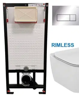 Záchody DEANTE Podstavný rám, pre závesné WC misy + SLIM tlačidlo chrom + WC Ideal Standard Tesi se sedlem RIMLESS CST_WC01 051P TE2