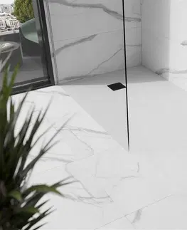 Vane MEXEN/S - Stone+ obdĺžniková sprchová vanička 180 x 100, biela, mriežka čierna 44101018-B
