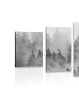 Čiernobiele obrazy 5-dielny obraz hory v hmle v čiernobielom prevedení