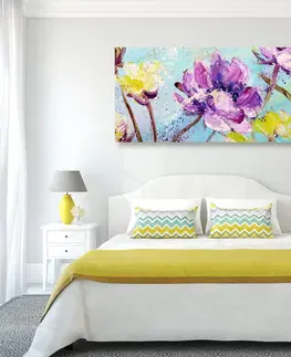 Obrazy kvetov Obraz maľba žltých a fialových kvetov