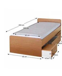 Postele KONDELA Duet 80262 90 jednolôžková posteľ s úložným priestorom buk
