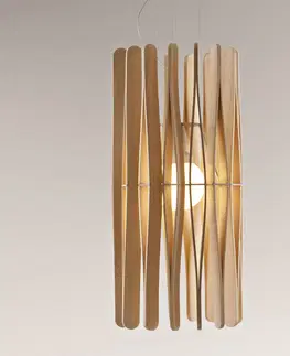 Závesné svietidlá Fabbian Fabbian Stick drevená závesná lampa valcovitá 33cm