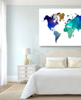 Obrazy na korku Obraz na korku farebná mapa sveta v akvarelovom prevedení