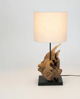 Stolové lampy Holländer Stolová lampa Filicudi, béžová/drevená farba, výška 60 cm, ľan