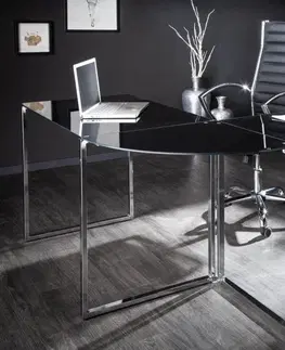 Pracovné stoly Písací stôl sklo Dekorhome Strieborná / čierna