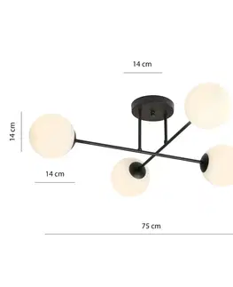 Stropné svietidlá Euluna Sklenené stropné svietidlo, 4-svetelné, skrížené, čierne/opálové