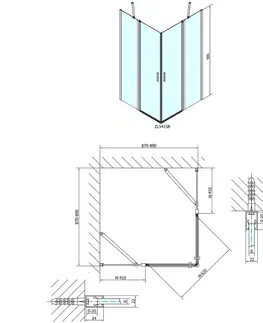 Sprchové dvere POLYSAN - ZOOM LINE BLACK štvorcová sprchová zástena 900x900, číre sklo ZL5415B