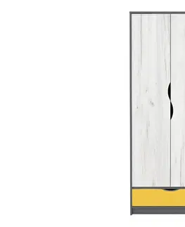 Šatníkové skrine RANDY dvojdverová skriňa, biely craft / grafit / žltá