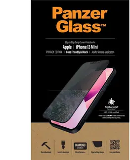 Tvrdené sklá pre mobilné telefóny Ochranné temperované sklo PanzerGlass Case Friendly AB s privátnym filtrom pre Apple iPhone 13 Mini, čierne PROP2744