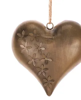 Bytové dekorácie Srdce kovové Kvety, farba medi, 15 x 15 x 4 cm​