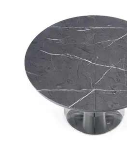 Jedálenské stoly HALMAR Ricardo okrúhly rozkladací jedálenský stôl sivý mramor / tmavosivá