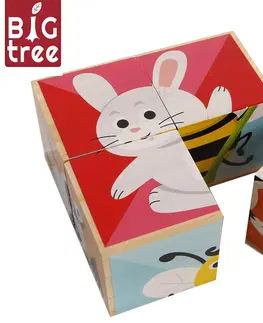 Drevené hračky MIKRO TRADING - Kocky drevené 4ks zvieratka 10x10x5cm 24m+ vo fólii