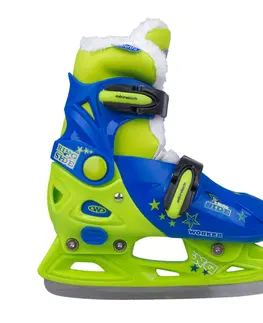 Korčule na ľad Chlapčenské zimné korčule WORKER Kelly Pro Boy - s kožušinkou modro-zelená - S (33-36)