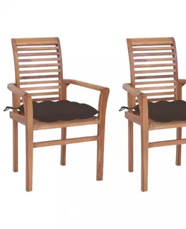 Zahradné stoličky Záhradná jedálenská stolička s poduškou 2 ks teak Dekorhome Krémová