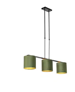 Zavesne lampy Závesná lampa s velúrovými odtieňmi zelenej a zlatej farby 20cm - Combi 3 Deluxe