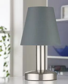 Stolové lampy Lindby Sivá nočná lampička Hanno s látkovým tienidlom