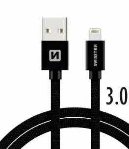 USB káble Dátový kábel Swissten textilný s Lightning konektorom a podporou rýchlonabíjania, čierny 71527600