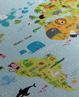 Detské obrazy Obraz detská mapa sveta so zvieratkami