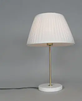 Stolove lampy Retro stolná lampa mosadz s nariaseným tienidlom krémová 35 cm - Kaso