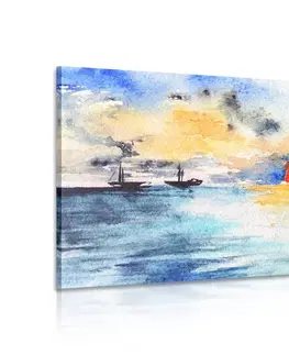 Obrazy prírody a krajiny Obraz akvarelové more a zapadajúce slnko