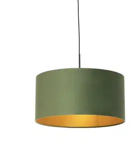 Zavesne lampy Závesné svietidlo s velúrovým odtieňom zelené so zlatou 50 cm - Combi