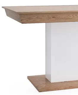 Jedálenské stoly TARANKO Aspen AS-S1 rozkladací jedálenský stôl biely vysoký lesk / dub (Grande 01)