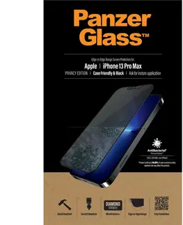 Tvrdené sklá pre mobilné telefóny Ochranné temperované sklo PanzerGlass Case Friendly AB s privátnym filtrom pre Apple iPhone 13 Pro Max, čierne PROP2746