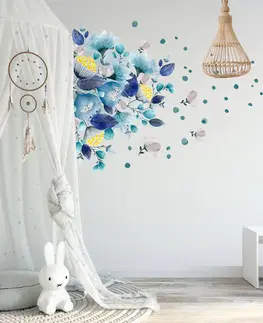Nálepky na stenu Nálepky na stenu - Modré kvety s guličkami