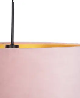 Zavesne lampy Závesné svietidlo s velúrovým odtieňom ružové so zlatom 50 cm - Combi