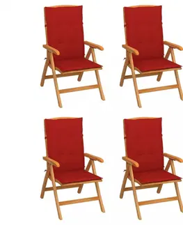Zahradné stoličky Záhradná stolička 4 ks teak / látka Dekorhome Biela / červená