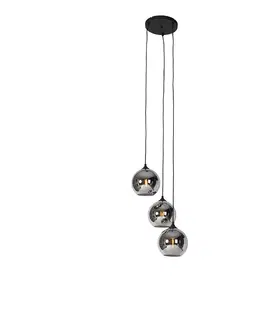 Zavesne lampy Inteligentné závesné svietidlo čierne s dymovým sklom vrátane 3 WiFi A60 - Wallace